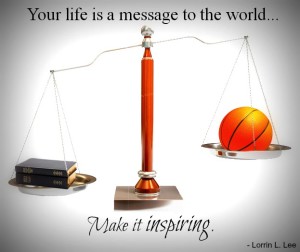 A scale for missionary work and sports with a quote from Lorrin L. Lee.