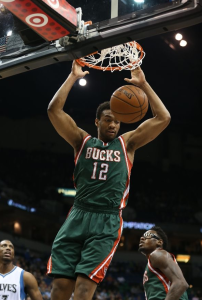 Jabari Parker makes a slam dunk for Milwaukee Bucks